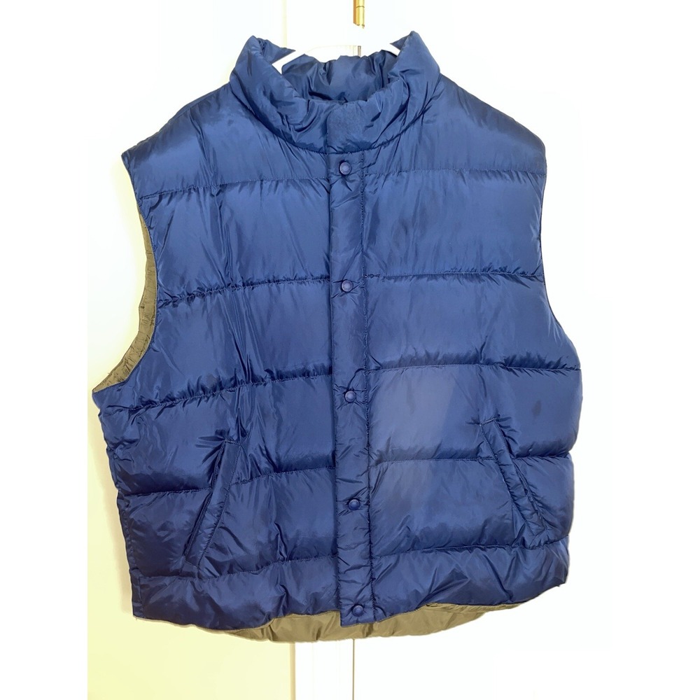 Cabelas Vest Size XL Men Blue Puffer Premier Northern Goose Down Fill Button-Up